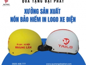 XƯỞNG SẢN XUẤT NÓN BẢO HIỂM IN LOGO CHO CỬA HÀNG XE ĐIỆN