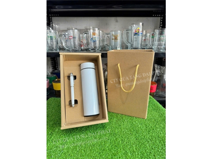 SET BÌNH GIỮ NHIỆT + BÚT QUÀ TẶNG IN LOGO THƯƠNG HIỆU TẠI QUÀ TẶNG ĐẠI PHÁT