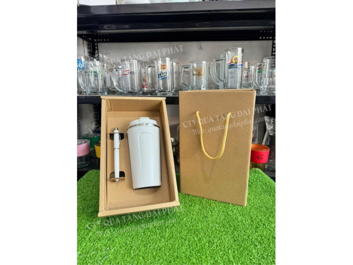 SET BÌNH GIỮ NHIỆT + BÚT QUÀ TẶNG IN LOGO THƯƠNG HIỆU TẠI QUÀ TẶNG ĐẠI PHÁT
