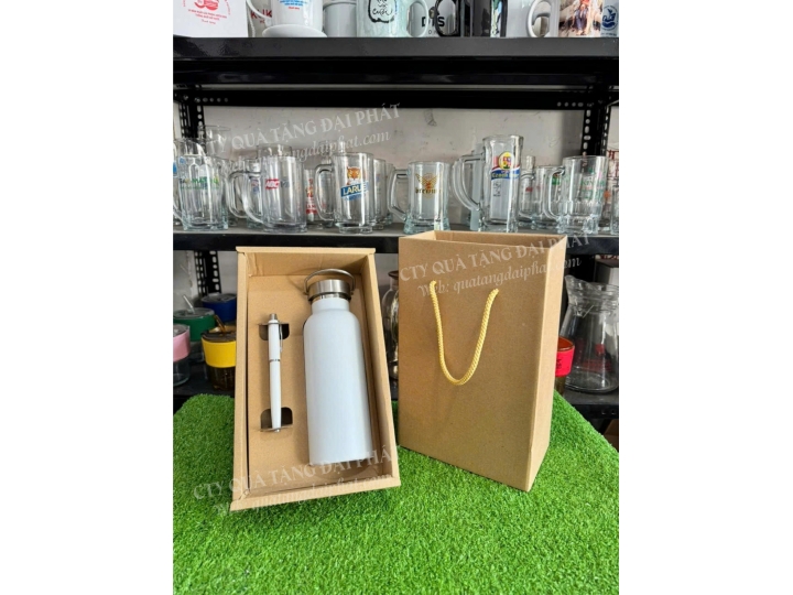 SET BÌNH GIỮ NHIỆT + BÚT QUÀ TẶNG IN LOGO THƯƠNG HIỆU TẠI QUÀ TẶNG ĐẠI PHÁT